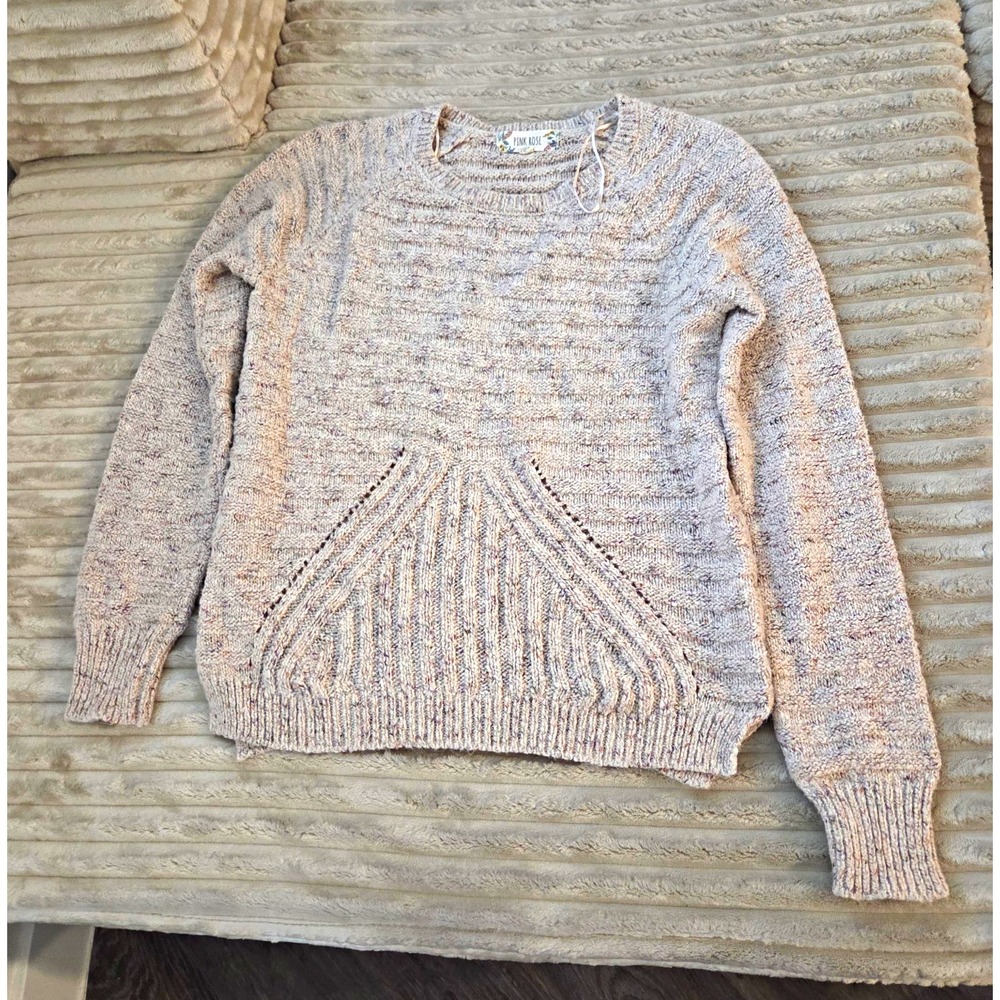 Pink Rose Womens Chunky Knit Crew Neck Long Sleeve Pullover Sweater Size S